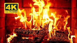  FIREPLACE Ultra HD 4K. Fireplace with Crackling Fire Sounds. Fireplace Burning. Fire Background
