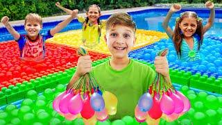 Water Balloons Challenge & Others Fun Pool Adventures with Roma Diana and Oliver