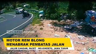 Dua cewek rem blong menabrak pembatas jalan di jalur Cangar