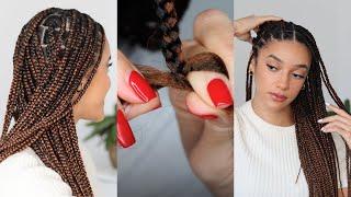 Medium KNOTLESS BRAIDS  How to FEED IN HAIR blend colours & get braids LONG  AbbieCurls