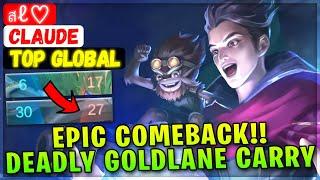 Epic Comeback Goldlane Carry Claude  Top Global Claude  สℓ  - Mobile Legends Emblem And Build