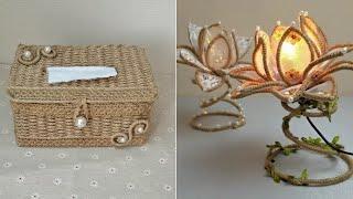 DIY Craft Ideas Flower Lamp Jute Artwork Container Decor Wall Clock Laundry Basket Flower Lamp