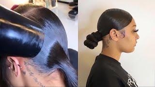 Low side swoop knot bun  using braiding hair