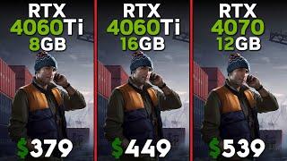 RTX 4060 Ti 8gb vs RTX 4060 Ti 16gb vs RTX 4070  Ryzen 5 7600  Tested in 15 games