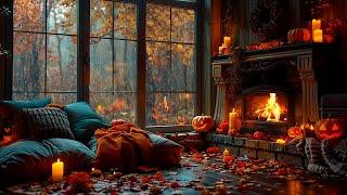 Autumn Night Escape  Rain Thunder and Crackling Fire in an Outdoor Bedroom