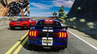 Shelby GT500 Procharged & Corvette C8 & SRT Hellcat on PCH - Assetto Corsa  steering Wheel Gameplay