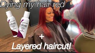 ADORE MAGENTA + RAGING RED HAIR DYE  GETTING A LAYERED HAIRCUT ‍️
