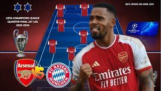 ARSENAL VS BAYERN MUNICH  TODAY MATCH ARSENAL TOP ALTERNATIVE PREDICTED LINEUP UCL QUARTER FINAL