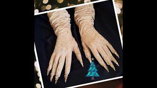Long Body Gloves Opera Length with Gold Long Stiletto Nails - Elegant and Edgy Accessory for Cosp...