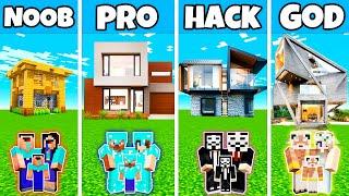 Minecraft Battle  New Family Resort Modern House Build Challenge - Noob Vs Pro Vs Hacker Vs God