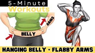 HANGING BELLY + FLABBY ARMS  LOSE & TIGHTEN  2IN1 WORKOUT IN 5 MINUTES