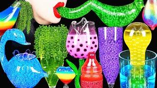 ASMR RAINBOW DRINKS *VAMPIRE BOBA TEA EDIBLE POP IT HONEY JELLY FROG EGGS BIRD GLASS 신기한 물 먹방