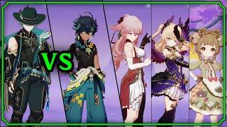 Kinich Spread vs Alhaitham Yae Miko Fischl Yaoyao - Gameplay & Damage Comparison  M0har1b