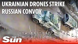 Ukraine War Ukrainian Kamikaze drones strike Russian convoy