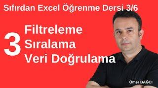 #Excel Öğrenme Dersleri- 3.Ders Sıralama Filtre Veri doğrulama - 707  Ömer BAĞCI