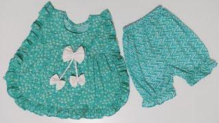 Cute baby dress baby frock top and Capri short pant cutting and stitching