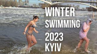 Swimming in Icy Hole  Epiphany 2023 in Kyiv Ukraine