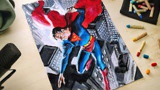 ASMR - Drawing Superman with Oil Pastels - No Talking