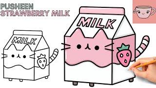 How To Draw Pusheen Cat - Strawberry Milk Carton  Cute Easy Step By Step Drawing Tutorial