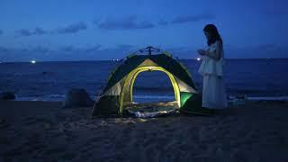 CAMPING GIRL - SOLO BEACH CAMPING LONELY YOUNG GIRL WATERFALL AND HEALING SOUNDS OF NATURE ASMR