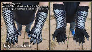 Black Holographic Dragon Gauntlet Arms - Knitted Scalemail - ASMR - JayeCreations