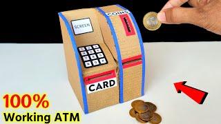 how to make cardboard ATM at home  Mini working atm  coin bank making  Best cardboard projects