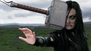 Hela but fails to catch Thors Hammer