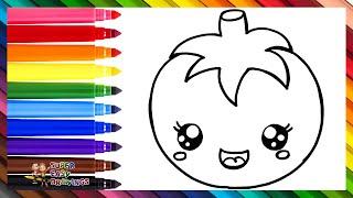 Draw and Color a Cute Tomato  Drawings for Kids