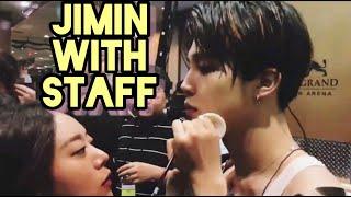 BTS Jimin and Staff Moments jimin with makeup artist··