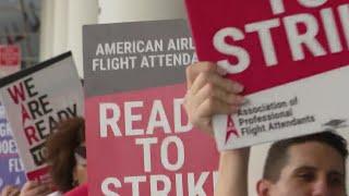 American Airlines flight attendants protest at DFW for new contract