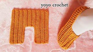أسهل سليبر كروشية  بقطعة واحدة  وبكمية خيط قليلة  نسائى أو رجالى - slipper crochet#يويو كروشية