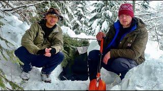 Survival Shelter made with Snow  Winter Backpacking in Idaho