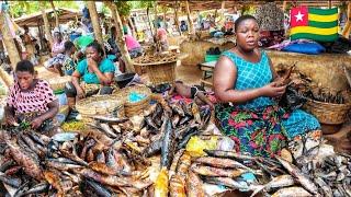 African market mass food shopping in Lomé Togo west Africa. What $50 gets you in west Africa 2024