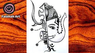  How To Draw Ganpati And Trishul   Step By Step  Easy Drawing  Tutorial  Drawing For Beginners