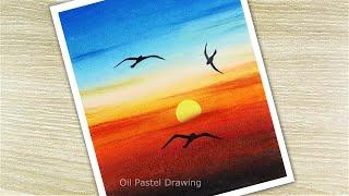 Amazing Sunset Sky Nature Drawing with oil pastels step by step