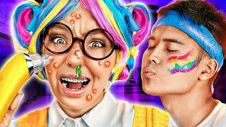 Extreme RAINBOW NERD MAKEOVER  Hacks To Become POPULAR* Beauty Transformation With Gadgets