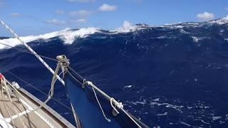 28 foot yacht semi knock down by breaking wave in stormy seas