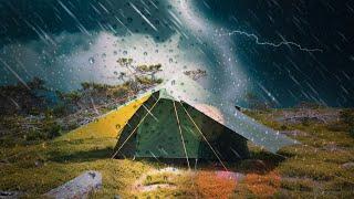 Heavy Rain Storm Solo Camping - Tarp & Tent Shelter. Thunderstorm Lightning & Winds in the North