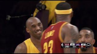 LeBron James misses dunk Kobe Bryant laughs Cleveland Cavaliers at Los Angeles Lakers