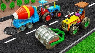 Diy tractor making road with fully Mixed Truck science project  Complete mini road by Roller Truck