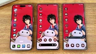 iOS 18 vs Google Android 15 vs Samsung OneUI 6.1 - Dark Icons