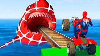 GTA 5 Crazy Ragdolls  Spiderman On Rainbow Spiders Bridge Spiderman Fails Shark Jumps