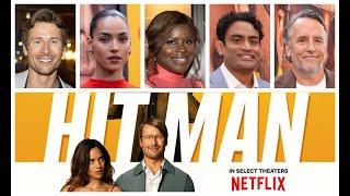 Hit Man cast interviews with Glen Powell Adria Arjona Retta Sanjay Rao and Richard Linklater