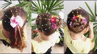 Penteado Infantil arco íris com ligas amarração ou coque