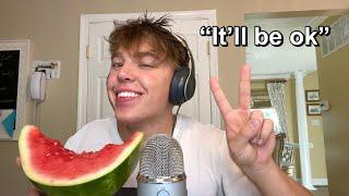 ASMR eating entire watermelon  + positive affirmations mouth sounds and chewing