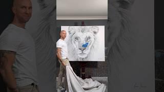 Ashvin Harrison Artist Painting a Large Lion For Commissioned Art Collector #art #lion #painting