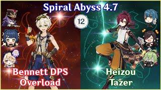 NEW SPIRAL ABYSS 4.7 - Bennett DPS Overload x Heizou Tazer  4* Challenge Full Star Clear