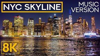 New York City Night Skyline Filmed from Dumbo - Best 8K City Screensaver with Jazz Music