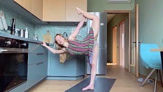 Stretching yoga flow - Stretching  in a Dress at the Kitchen 