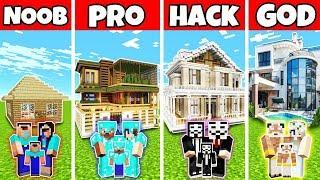Minecraft FAMILY LUXURY MANSION HOUSE BUILD CHALLENGE - NOOB vs PRO vs HACKER vs GOD in Minecraft